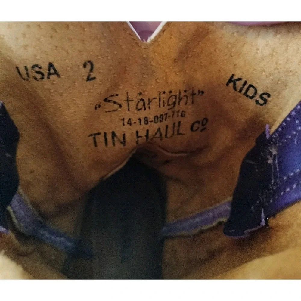 Tin Haul Starlight Cowgirl Boots Youth Kids Size 2 Purple Brown Square Toe USA